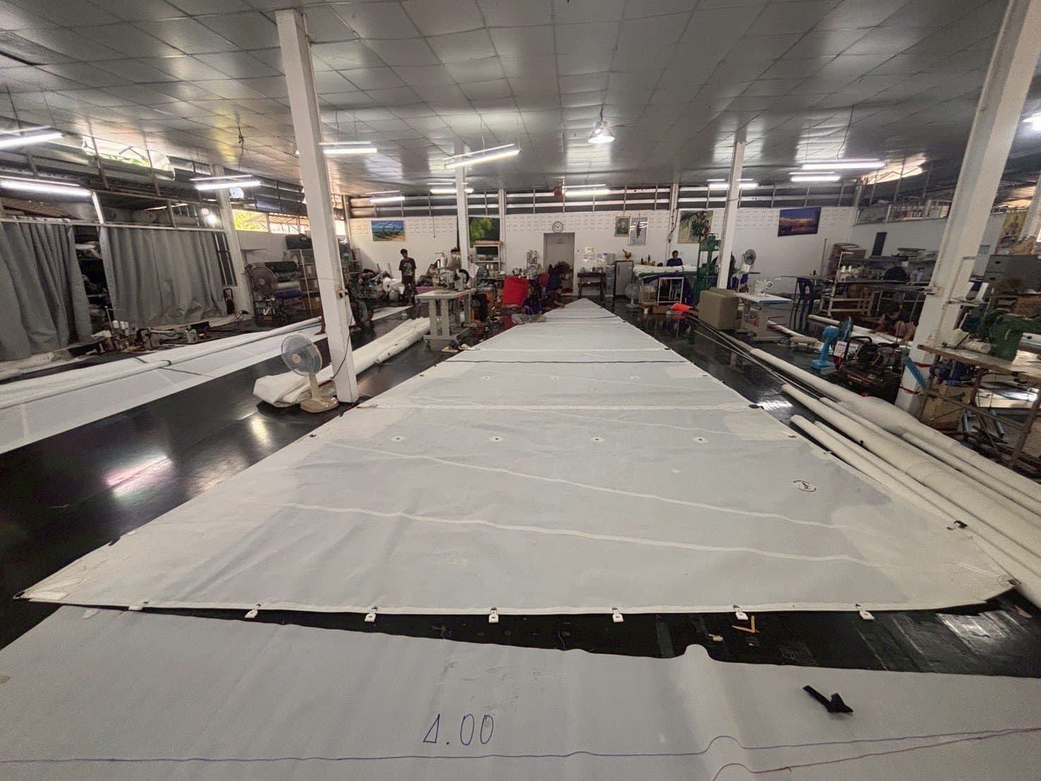 Jeanneau 40 sail laid out on the loft floor